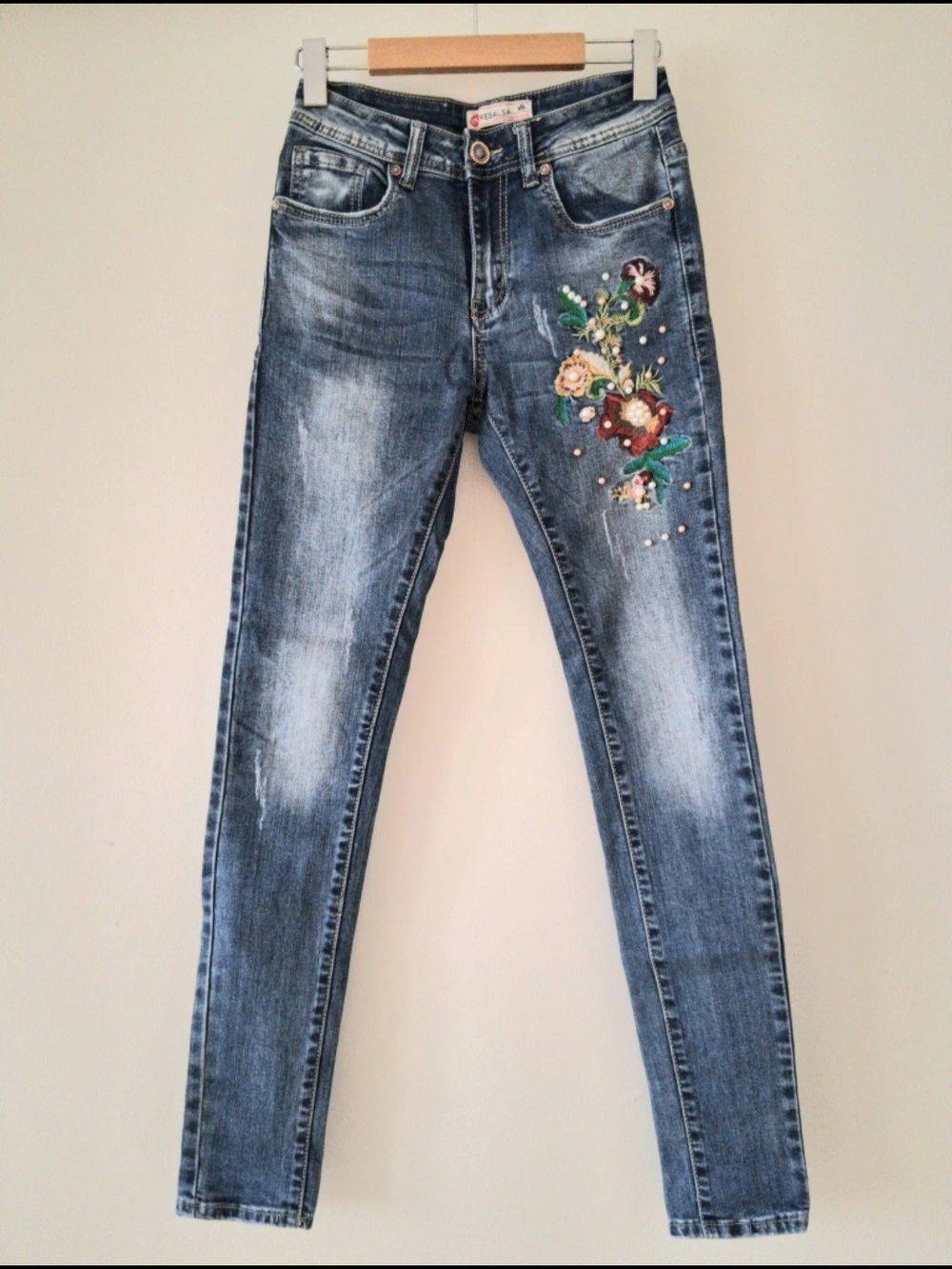 Embroidered Skinny Jeans, Women Sz 2
